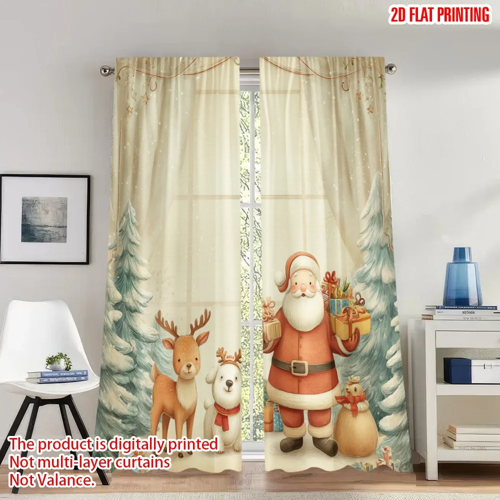 

2pcs 2D flat printing Merry Christmas Curtains Christmas Reindeer Santa Claus Festive Digital Printed Polyester Drapes Festive