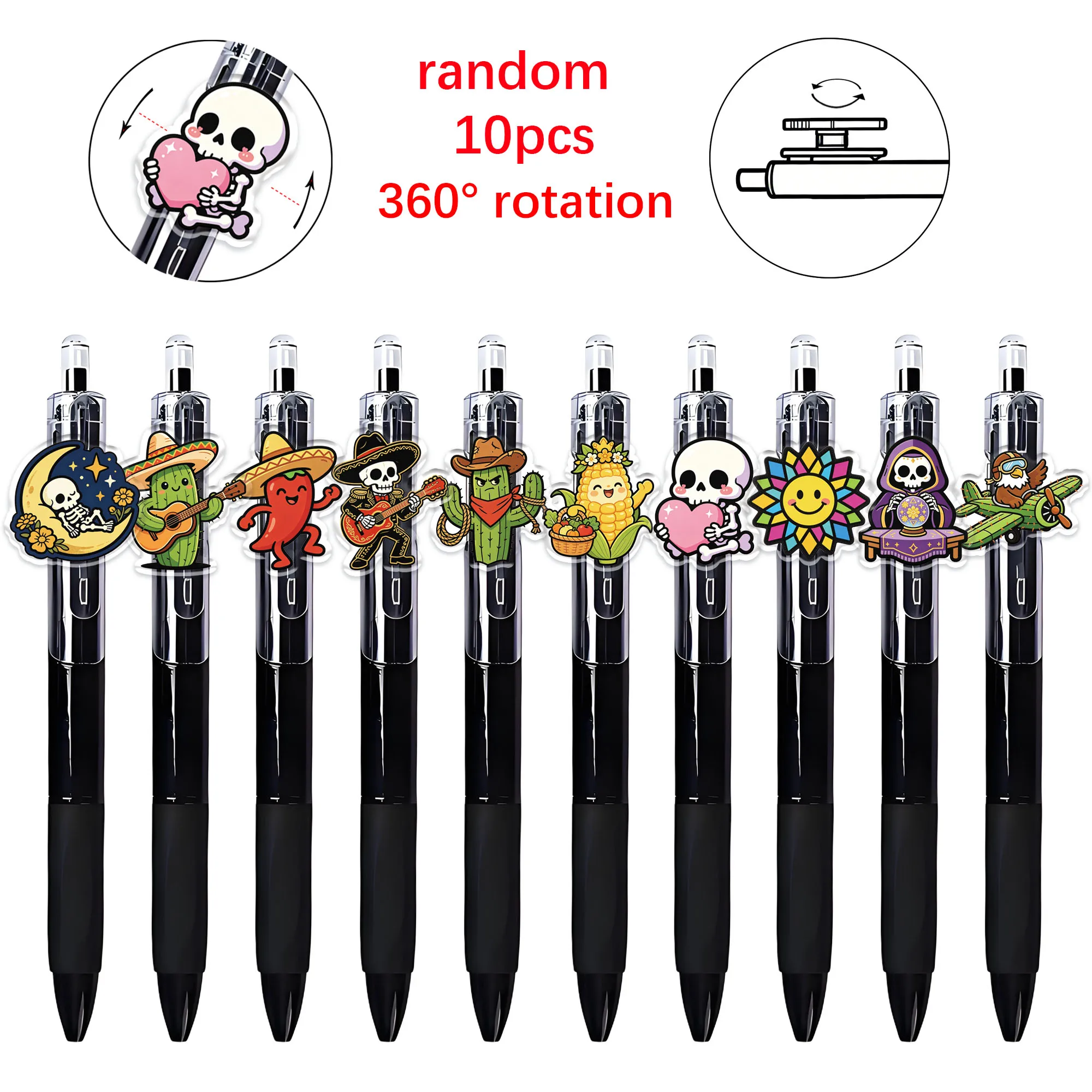 10pcs rotatable Mexican style ballpoint pen with random pattern