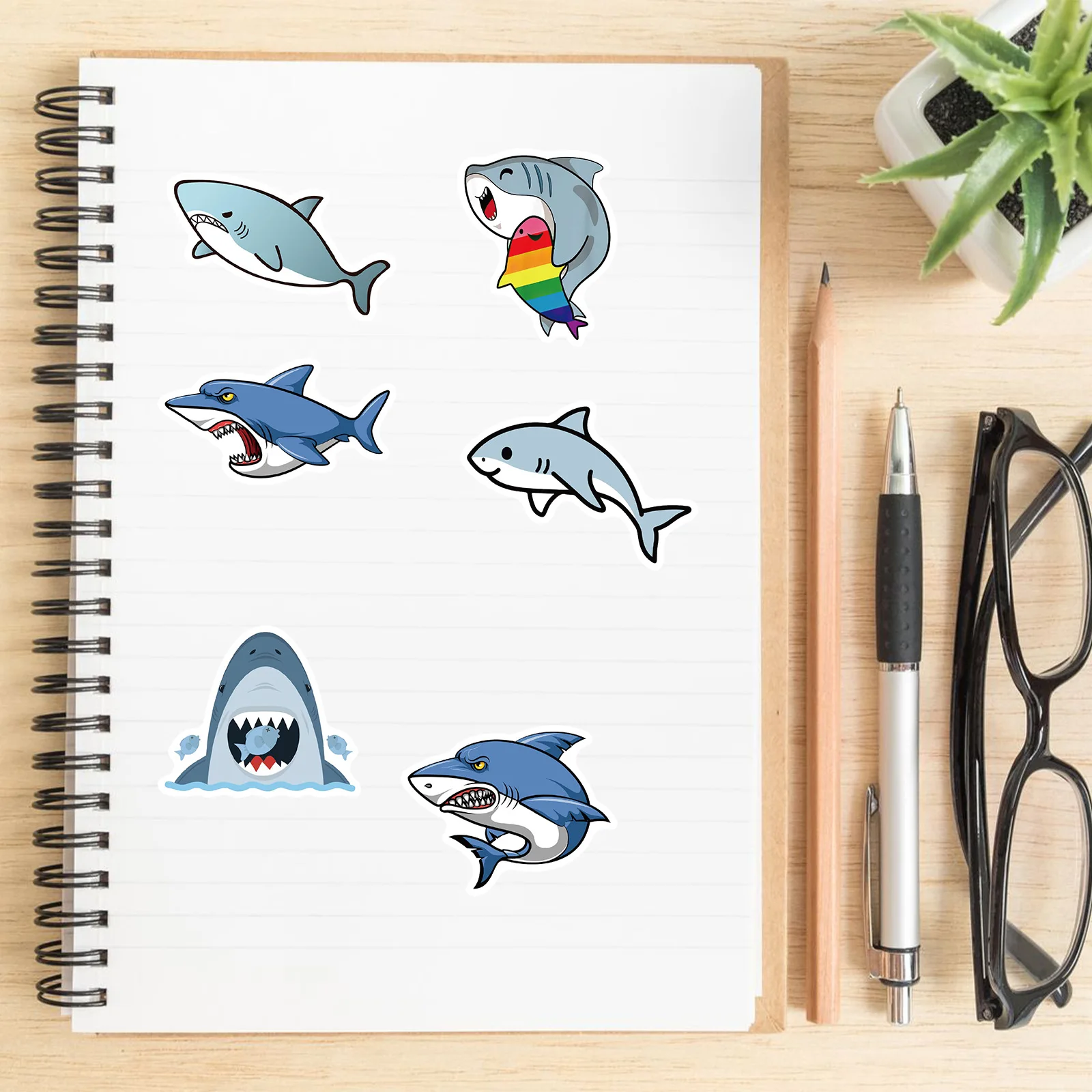 50Pcs Shark Stickers，Ocean Shark Waterproof Vinyl Stickers and Decals for Water Bottle, Laptop, Computer, Luggage, Skateboard