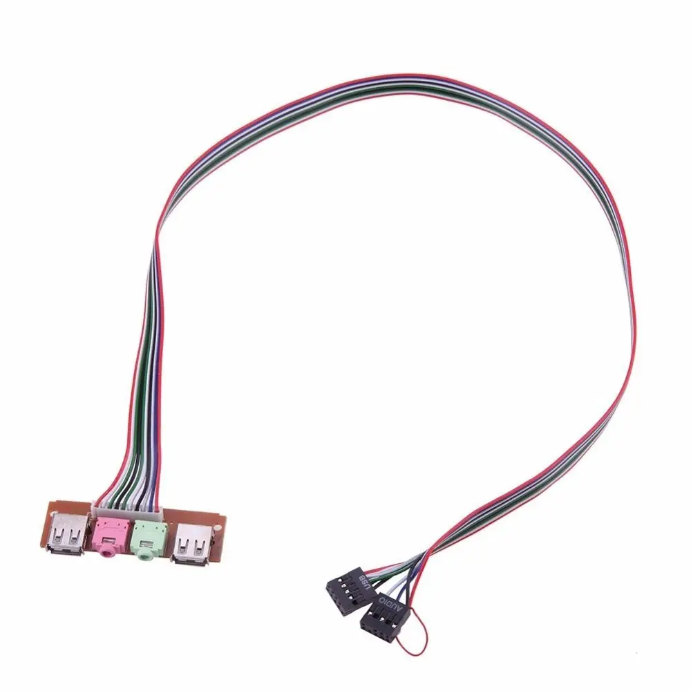 2 USB Ports 6.8CM 2 Audio Jacks Mic Earphone Cable Motherboard Expansion Card Audio Jacks Port Front Panel Computer Case Panel