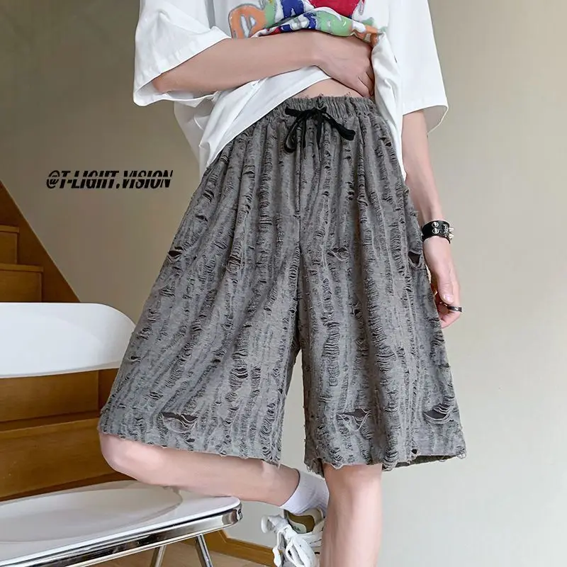 

Men's Summer Ripped Shorts Trendy Distressed Five-inch Pants American Retro High Street Casual Fashion Big Boxer Shorts