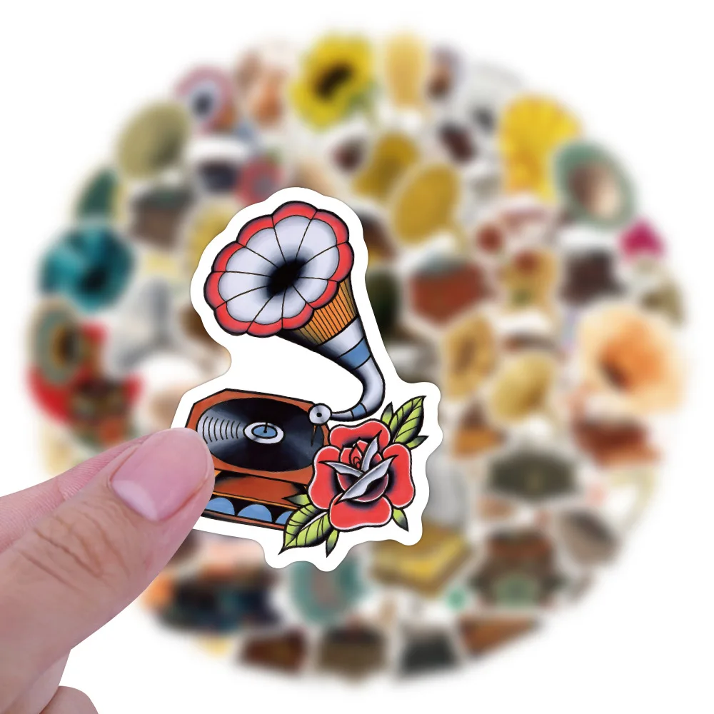 

50PCS European and American Style Gramophone Retro Graffiti Sticker Creative DIY Scooter Water Cup Motorcycle Helmet Guitar