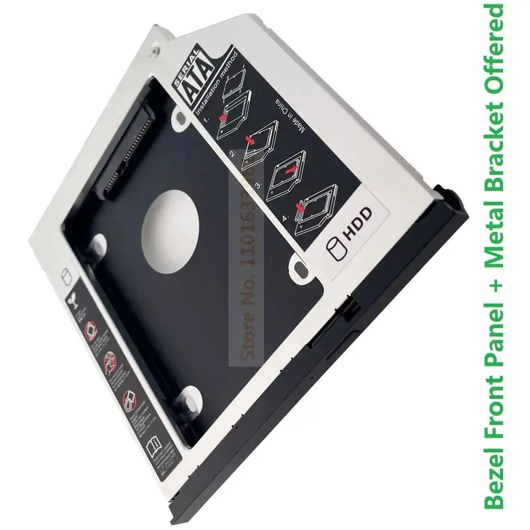 with Bezel Front Panel 2nd 2.5 SATA Hard Drive HDD SSD Optical Bay Caddy Frame Bracket Adapter for Dell Latitude E5440 Series