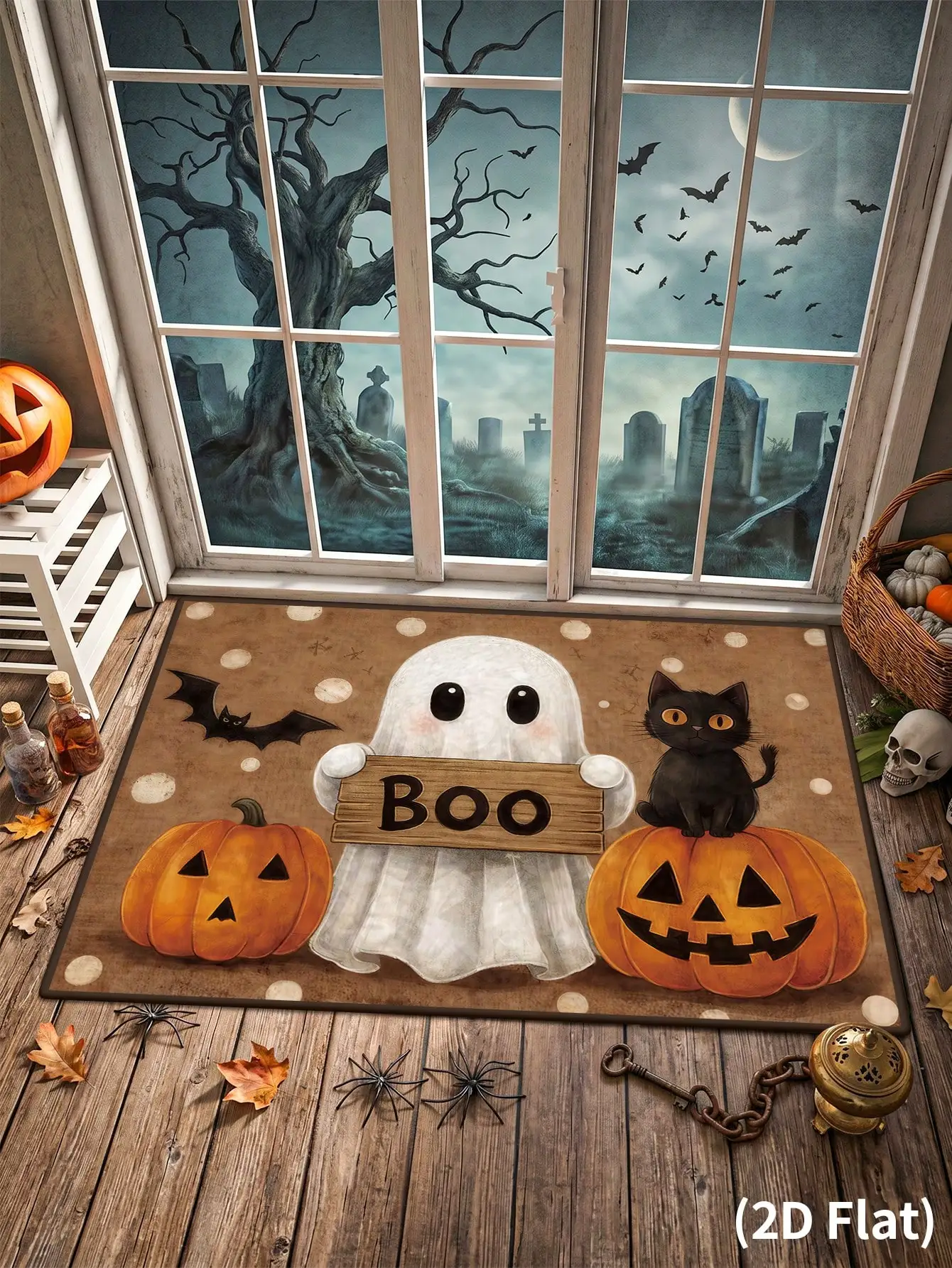 1pc Pumpkin Ghost Doormat, Cute Ghost Print Floor Mat, Happy Halloween Doormat, Stain-Resistant Balcony Carpet, Entryway Mat, Halloween Home Decor, Kitchen Decor, Living Room Decor, Bathroom Entryway Mat, 2026 Halloween Party Supplies,