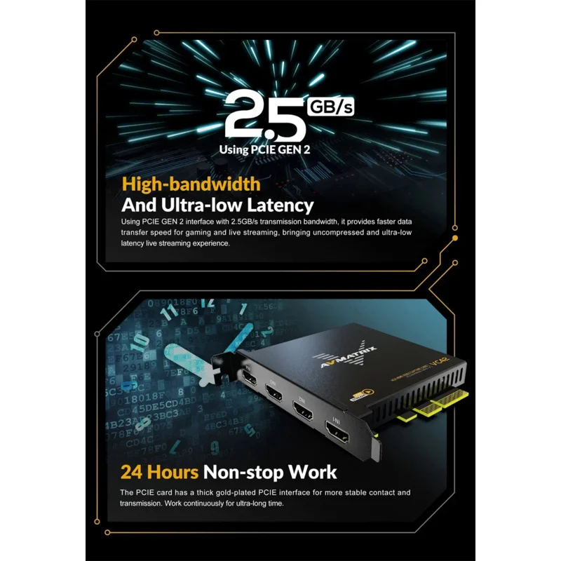 بطاقة التقاط فيديو AVMATRIX VC42 غير مضغوطة ذات 4 قنوات HDMI PCIE للبث المباشر OBS/Potplayer/XSplit/vMix
