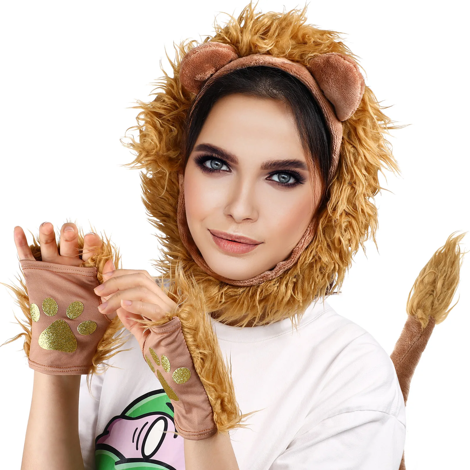 

Lion Headband Set Animal Ears Costume Brown Soft Lightweight Halloween Masquerade Carnival Party Role Play Cosplay for Kids