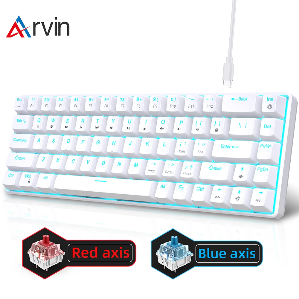 

Arvin Mechanical Keyboard Wired 60% Keyboard Red Axis Blue Axis PC Gaming Professional Keyboard 68 Keys PC Windows Office Laptop