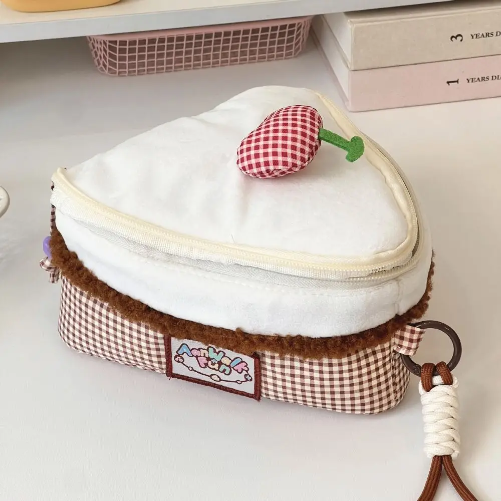 Portable Cherry Makeup Bag Triangular Cake Large-capacity Cosmetic Pouch Flip Design Camera Bag Women