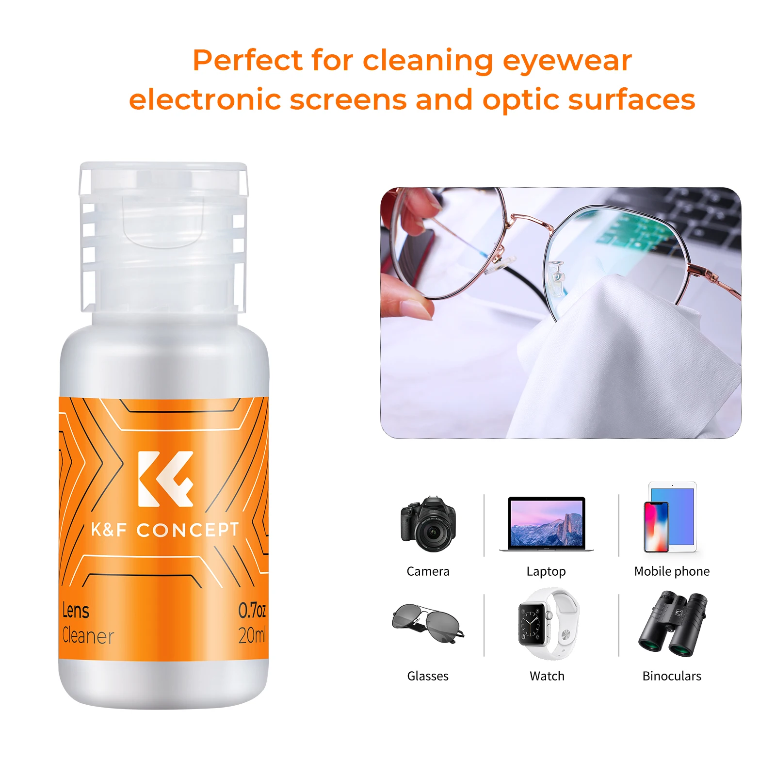 K&F Concept 20ml Camera Lens Cleaning Liquid for DSLR Camera Sensor Mobile Phone Screen Laptop Screen Glasses Camera Lens