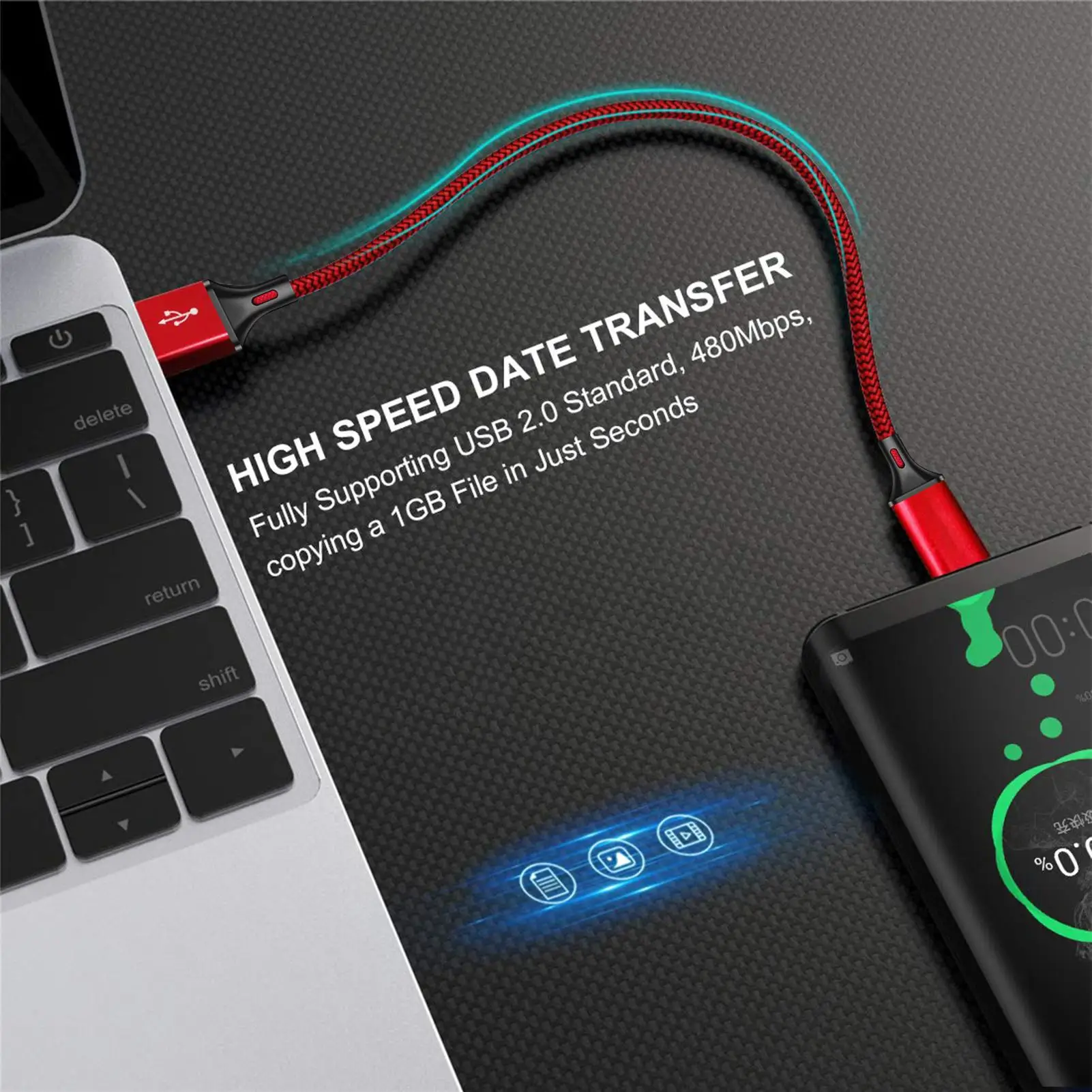 Type C Cable USB C Cable Phone Charger Wire Fast Charging Nylon Charger Cord 25cm Extra Long Portable Data Transfer