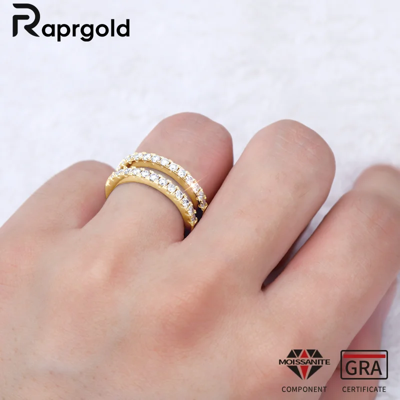 

RAPRGOLD GRA Certified 2mm Moissanite Ring for Women Real s925 Sterling Silver Double-Row Rings Wedding Band Fine Jewelry Gifts