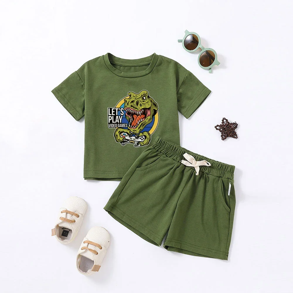 Baby short sleeve shorts set cartoon men's and women's print summer painting cute spring 2024 fashion