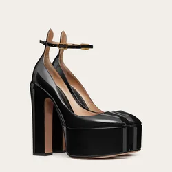 Spring and Summer New Coarse High Heels Women's Shoes Round Toe Thick Sole Party Wedding Plus Size Women's Single Shoes