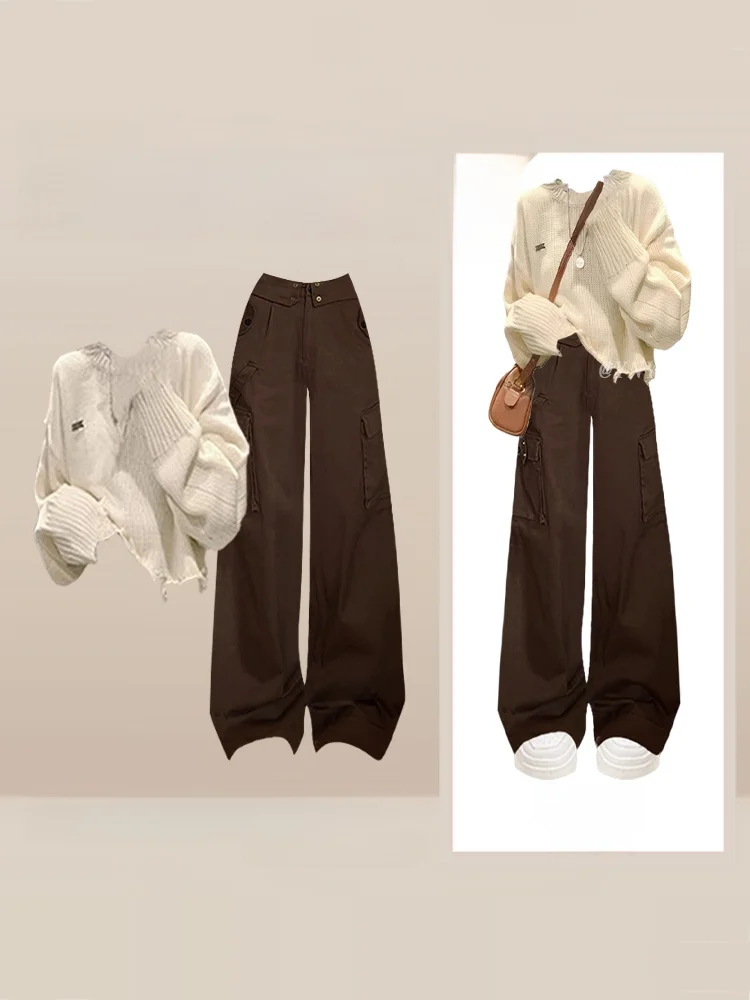 

Women's Hole Sweater Two-Piece Set High-End Early Autumn Workwear Long Sve V-Ne Casual Sle for Adults