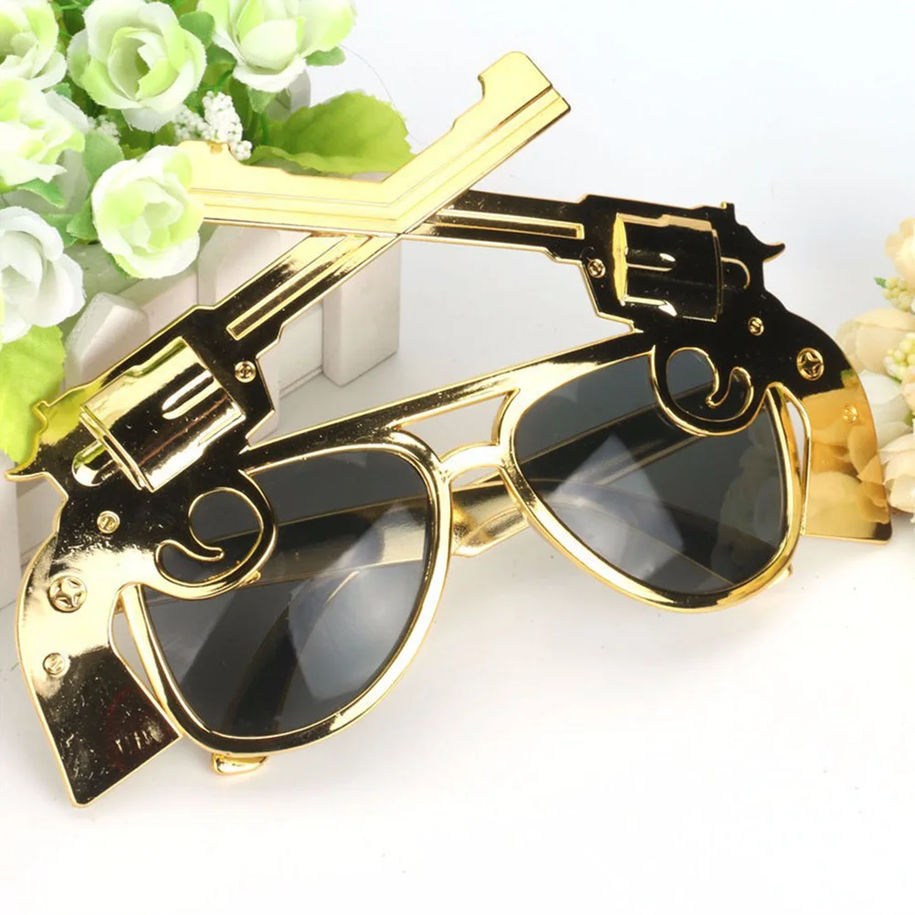 

Funny Shaped Shooter Glasses For Masquerade Party Gold Lightweight Durable Eyeglasses Soft Texture Bright Color Characteristic