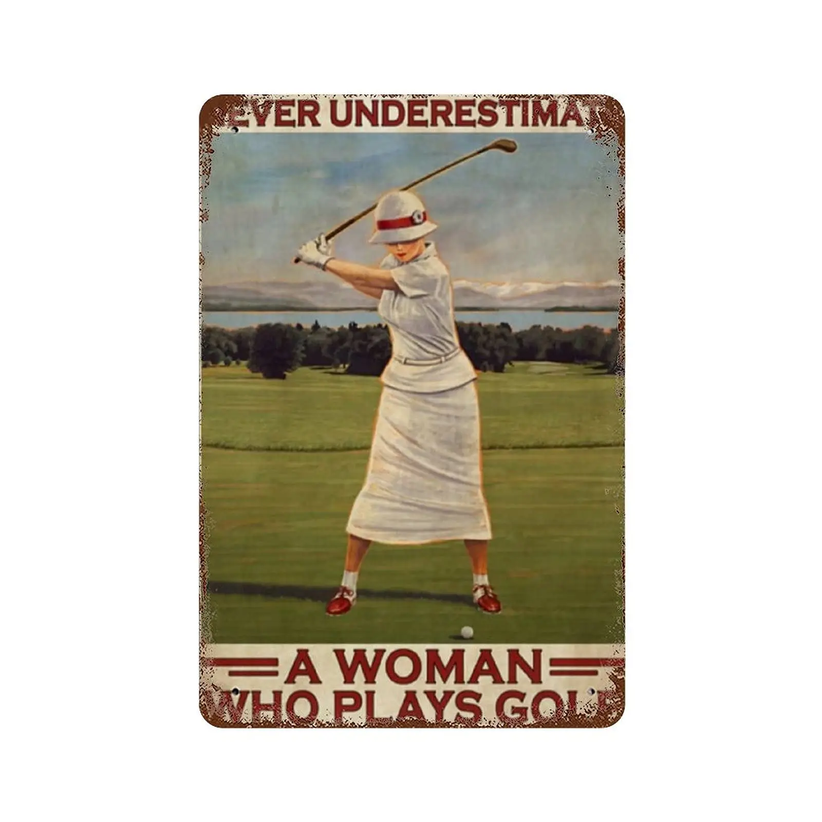 Krouterebs Retro Funny Metal Tin Sign Golf Golfer Golfing Girl Sign Never Underestimate A Woman Who Plays Golf Home Living Decor