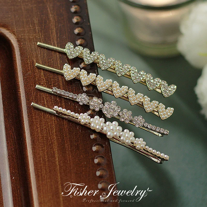 

Корейская заколка для волос для девочек, 1 шт., кружевная заколка со стразами в форме сердца и звезды для челки, элегантные аксессуары для волос с жемчугом