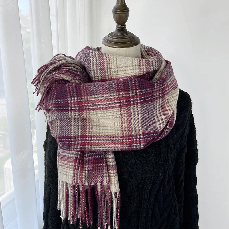 Bufanda de Cachemira a cuadros de marca de lujo para mujer, Pashmina cálida, pañuelo, silenciador, chales y chales para mujer, manta para mujer, bufandas