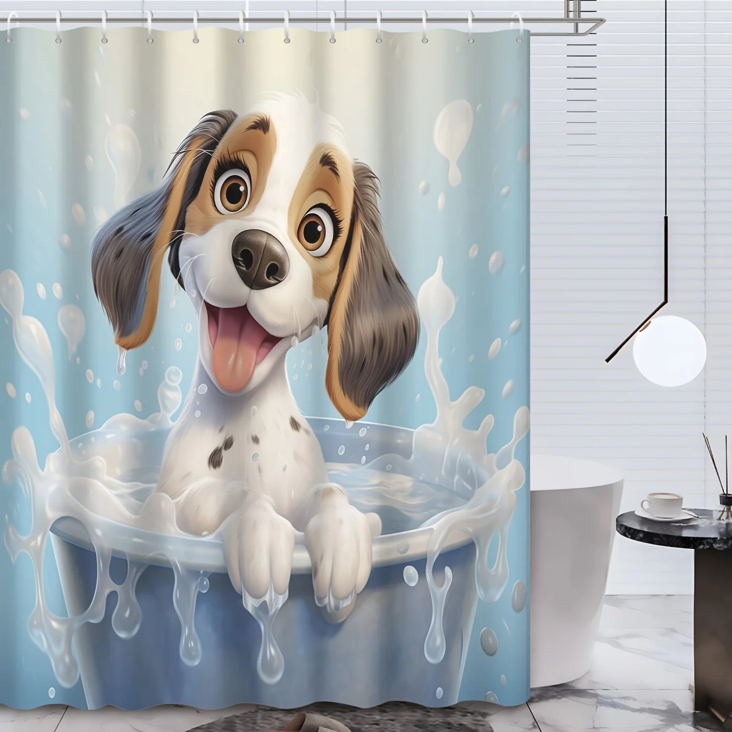 Cute Dog Shower Curtain - Cartoon Puppy Bathing in Tub, Funny Animal Print, Waterproof Bathroom Decor for Kids