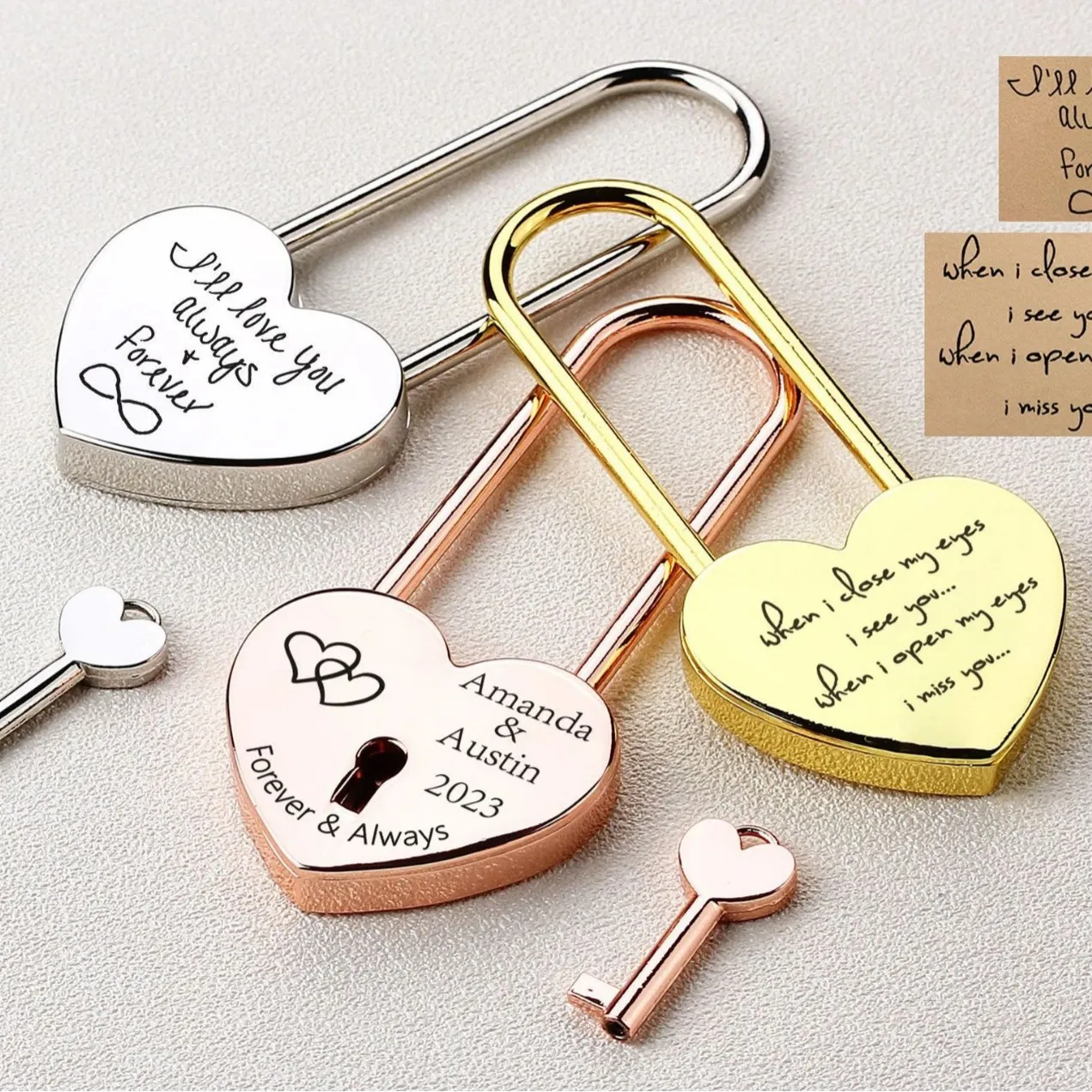 Custom Engraved Love Lock Heart Padlock, Heart Wish Lock with Key for Lovers Wedding & Couple Gift