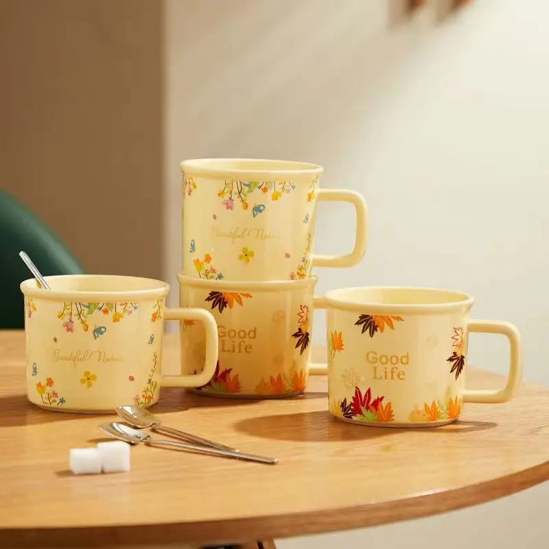 400ML Vintage Flowers Coffee Ceramic Mug for Tea Milk Japanese Style Porcelain Breakfast Cup Creative Drinkware Gift for Friends