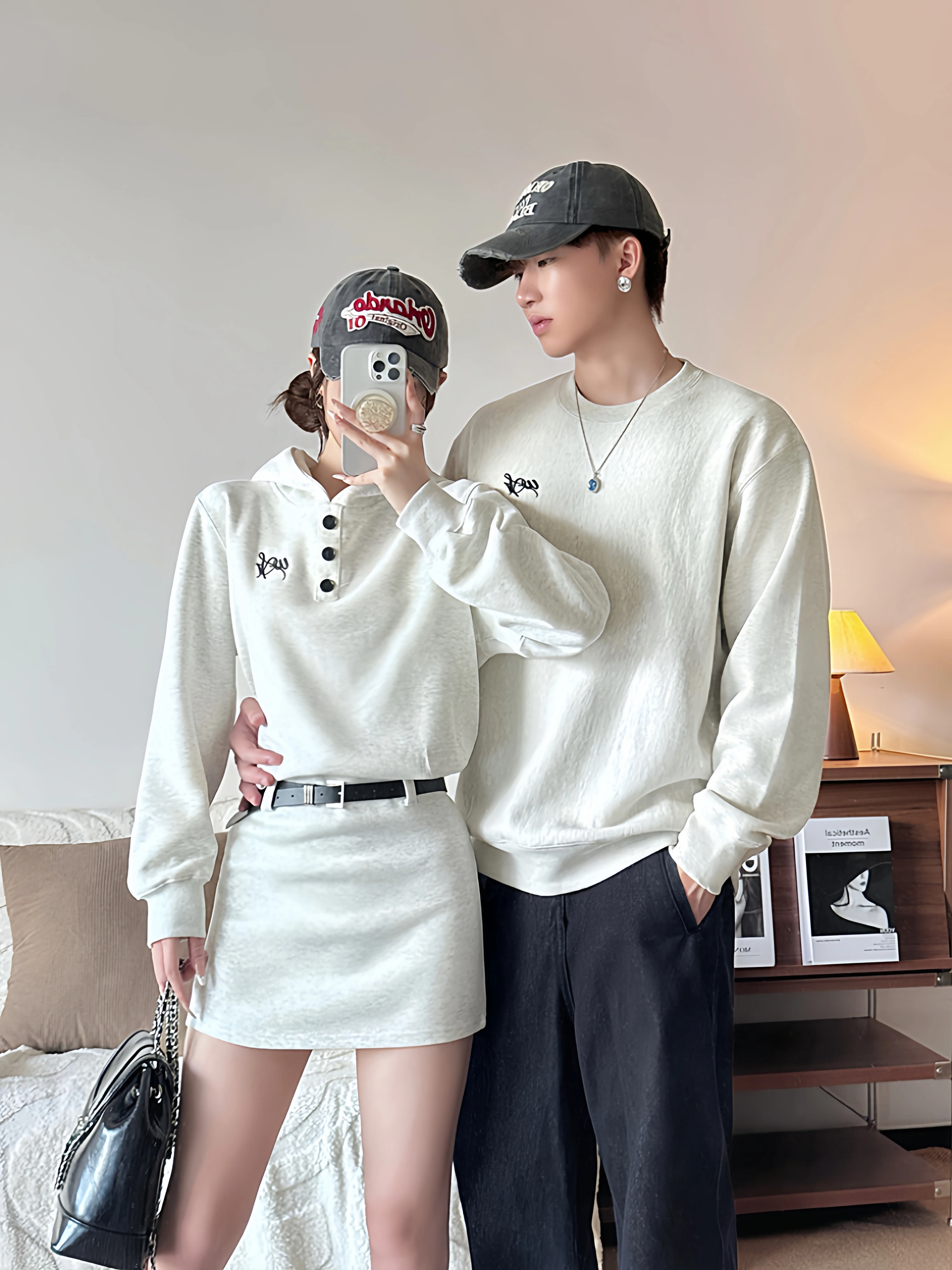 American Retro Sweatshirt Trendy Couple Clothes Autumn One Skirt One Shirt 2025 New Design Sensation Small Audience Dress