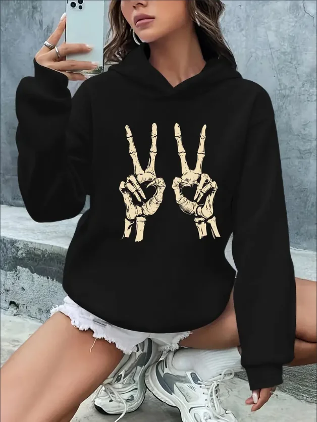 Women'S Casual Rib-Knit Hoodie Multiple Patterns Polyester With Letter & Graphic Print,