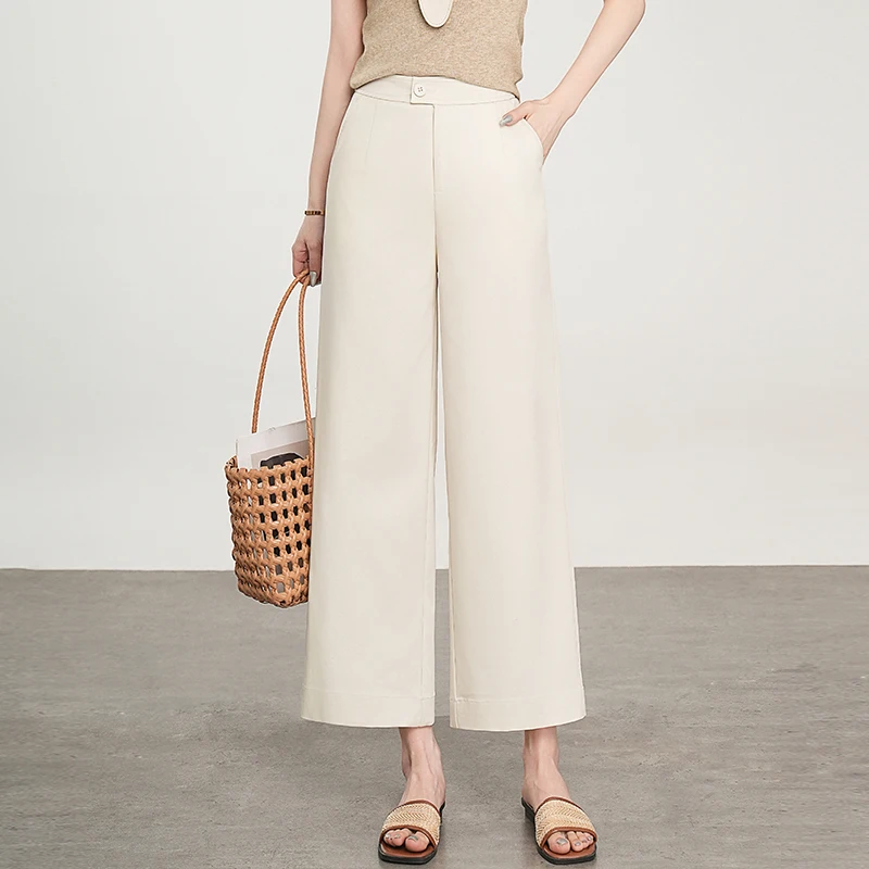 

2025 Summer New Sle Women's Casual Wide Leg Pants Drapey Thin Nine-Piece Suit Straight Tube Pants High Waist Polyester Blend