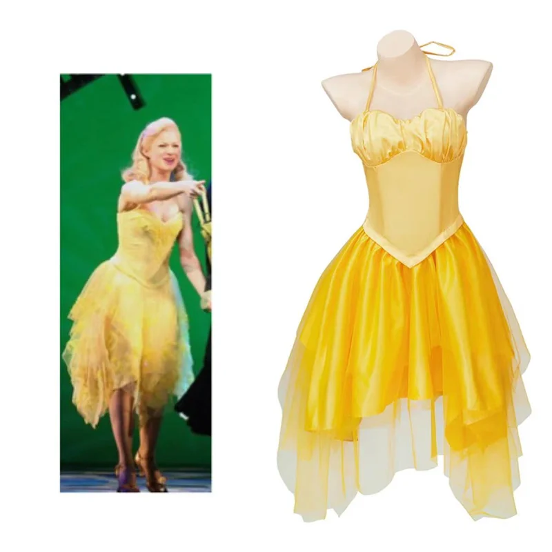 Glinda Cosplay Costume Sexy Suspender Yellow Dress Musical Wizard Halloween  Party Outfits