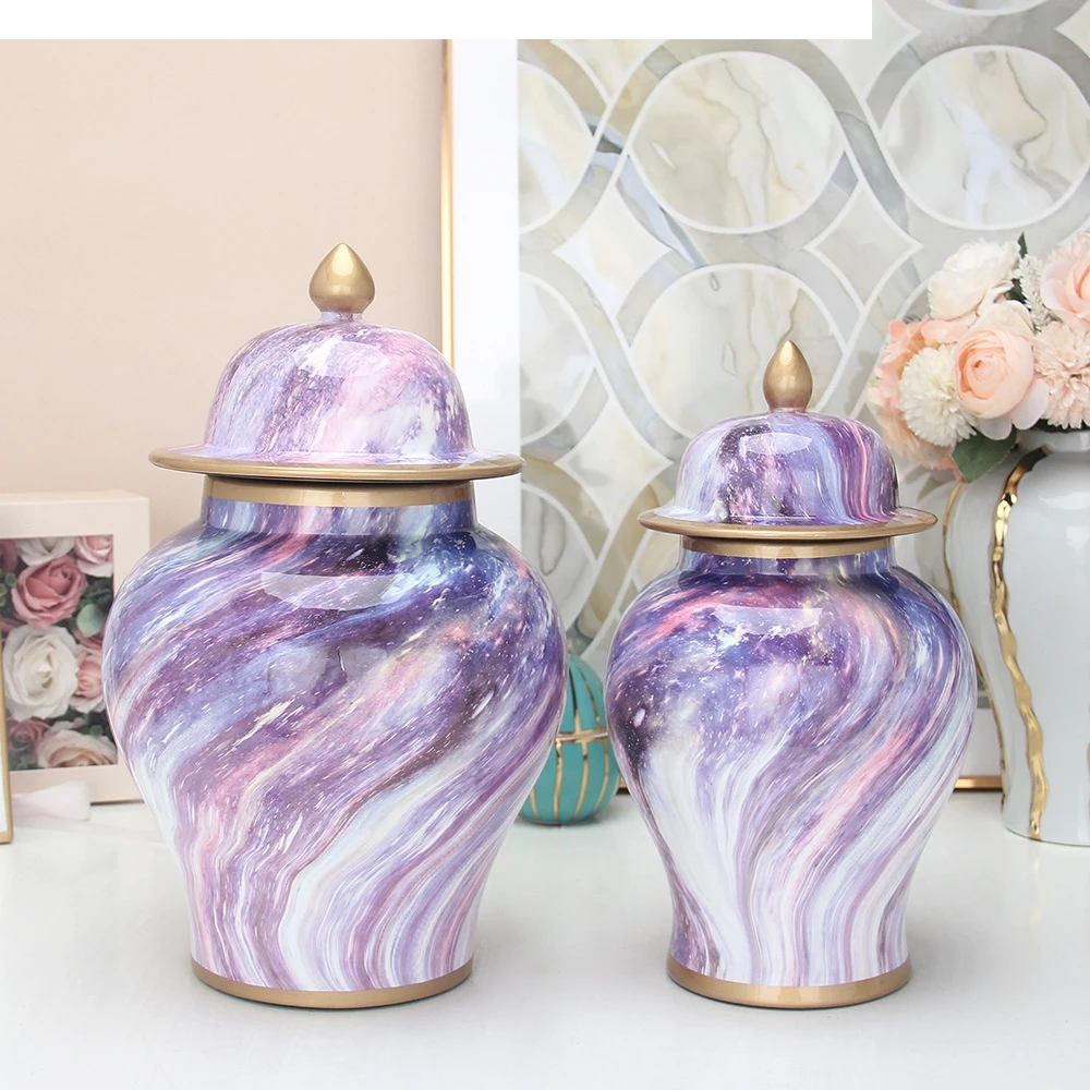 

Purple Ceramic General Jar Starry Pattern Porcelain Storage Sealed Tea Can Flower Vase Home Decoration