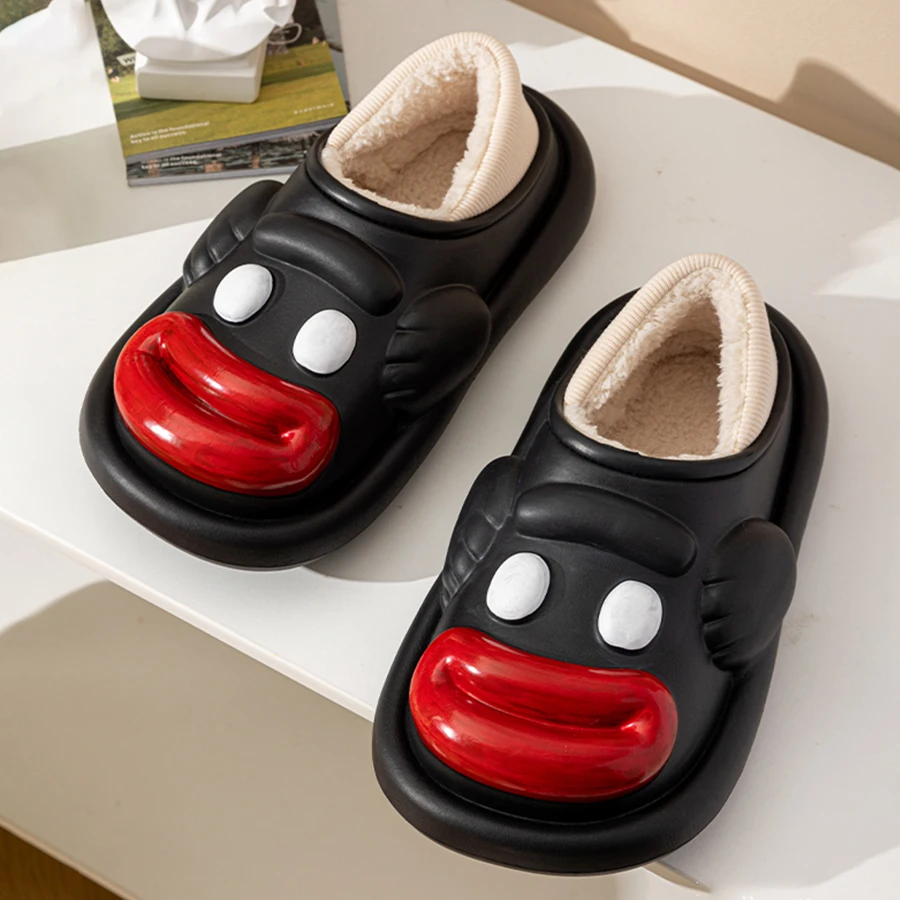 

Women's Autumn/Winter New Waterproof Cotton Slippers: Cartoon, Indoor, Thick Sole, Fleece-Lined Warm Ankle-Wrap & Couple Option