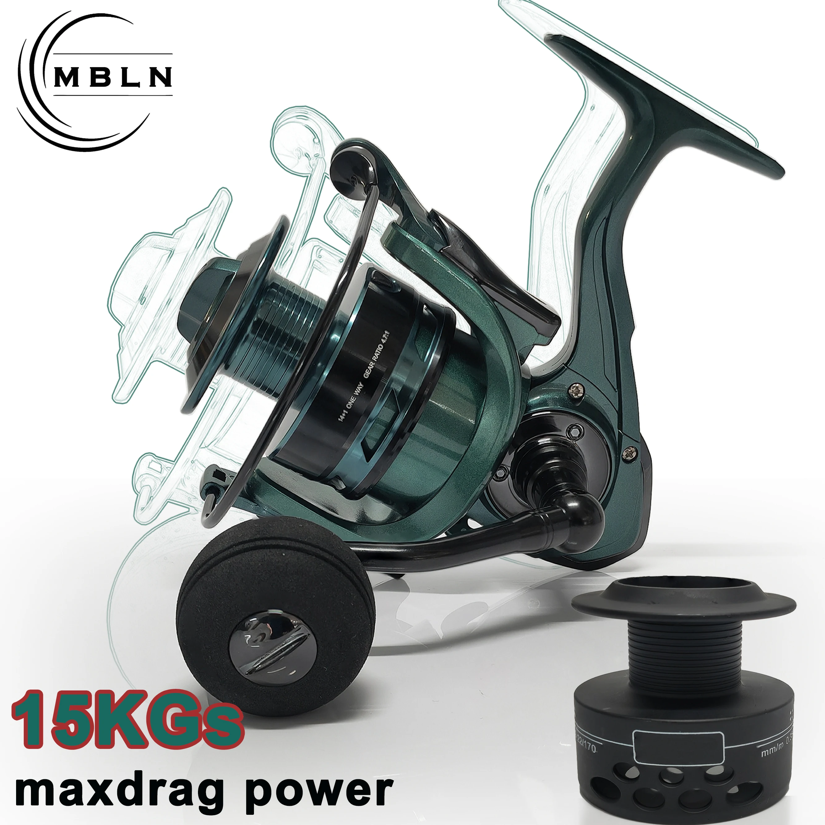 Spinn-Angelrolle der Serie MBLN 1000-7000, Übersetzungsverhältnis 5,2:1, maximale Zugkraft 15 kg, perfekt zum Salzwasser- und Süßwasserangeln