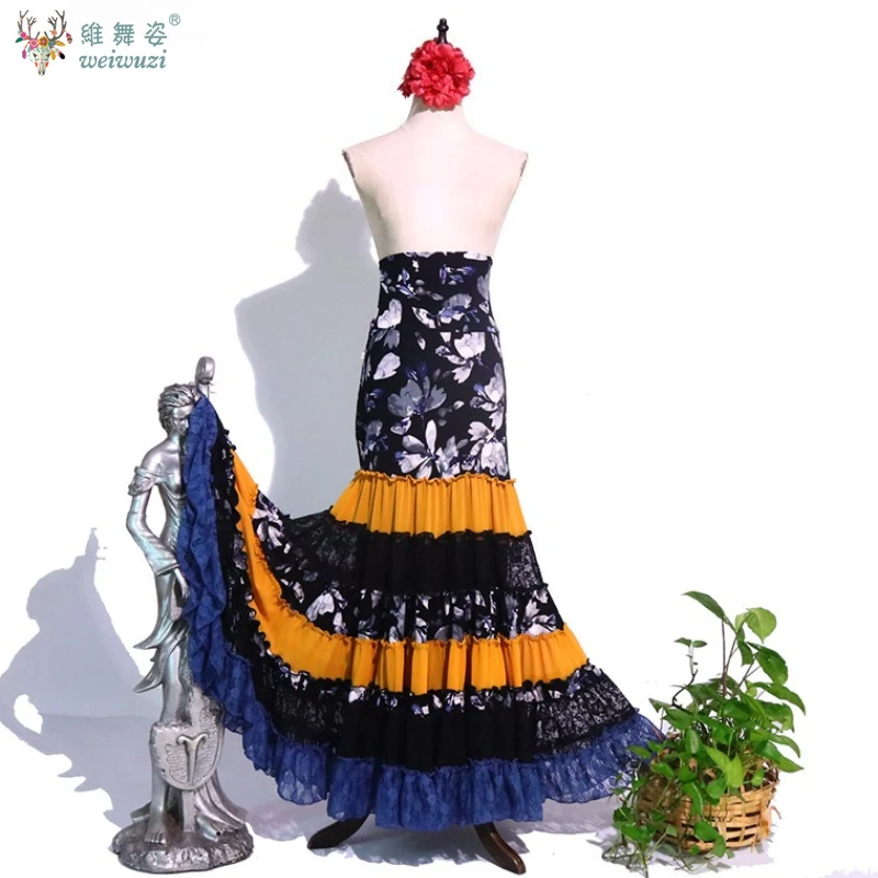 Traje de danza Flamenca española de alto rendimiento elástico para adultos y niños falda de cola de pez adelgazante de cintura alta personalizada