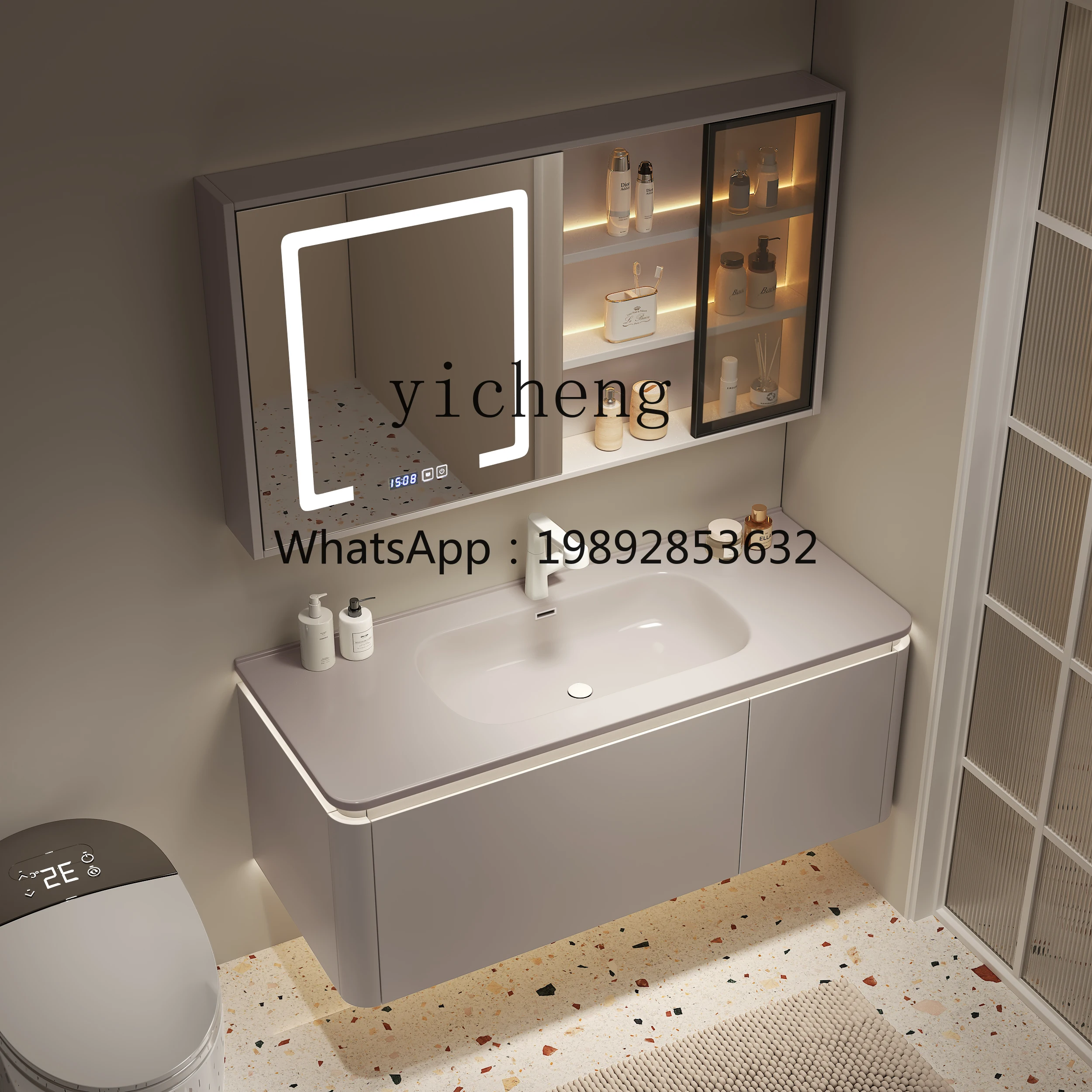 ZZZc Oak Paint Bathroom Cabinet Colorful Ceramic Whole Washbin Wash Basin Smart Mirror Cabinet