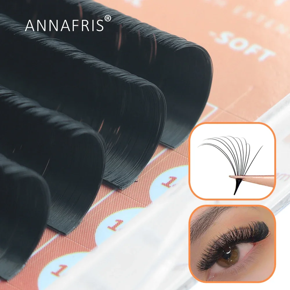 ANNAFRIS Easy Fanning Eyelash Extensions Fast Blooming 8-15mm  Soft Natural Faux Mink Auto Fan Lashes