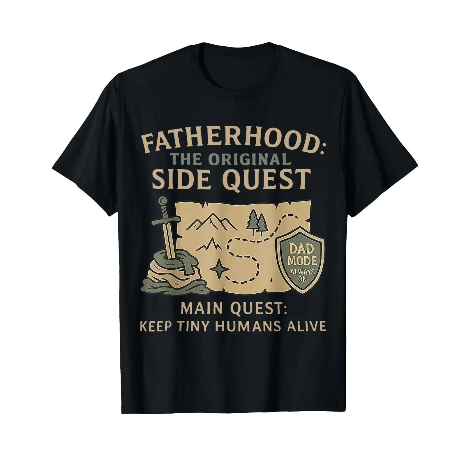 Father Dad T Shirt Fatherhood The Original Side Quest Mode vintage Washed streetwear homme Casual Versatile Comfortable