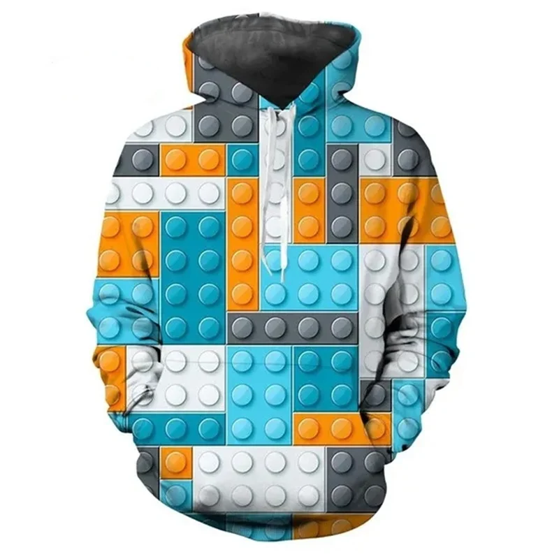 Colorful Building Blocks Graphic Men's Women's Hoodies Funny 3D Print Long Sleeve Hooded Sweatshirts Fashion Creative Casual Top