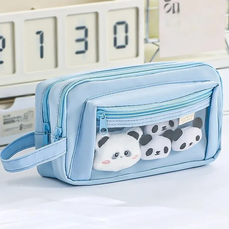 Multi Layered Pencil Case with Transparent Front Pocket Design, Large Capacity and Cute Student Supplies