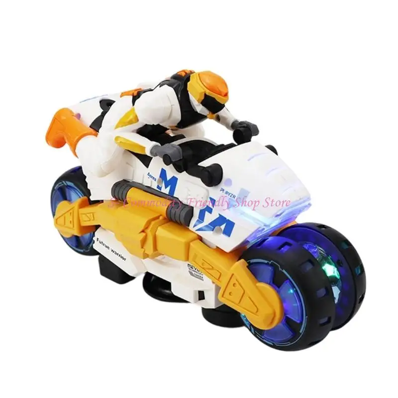 85AE Light Up Motorcycle Toy for Kids with Automatic Transforming, Music, 360 Spin Stunts and Indoor Floor Obstacle Avoidance