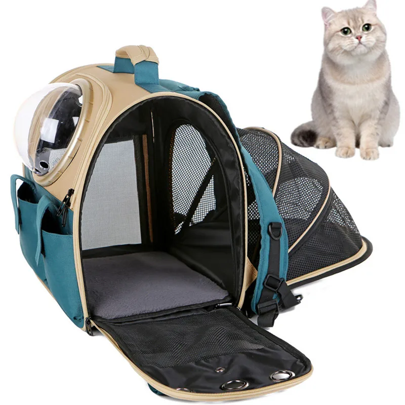 Mochila portátil expansível transparente para pet, grande capacidade, espaço cápsula saco, cão suprimentos, respirável