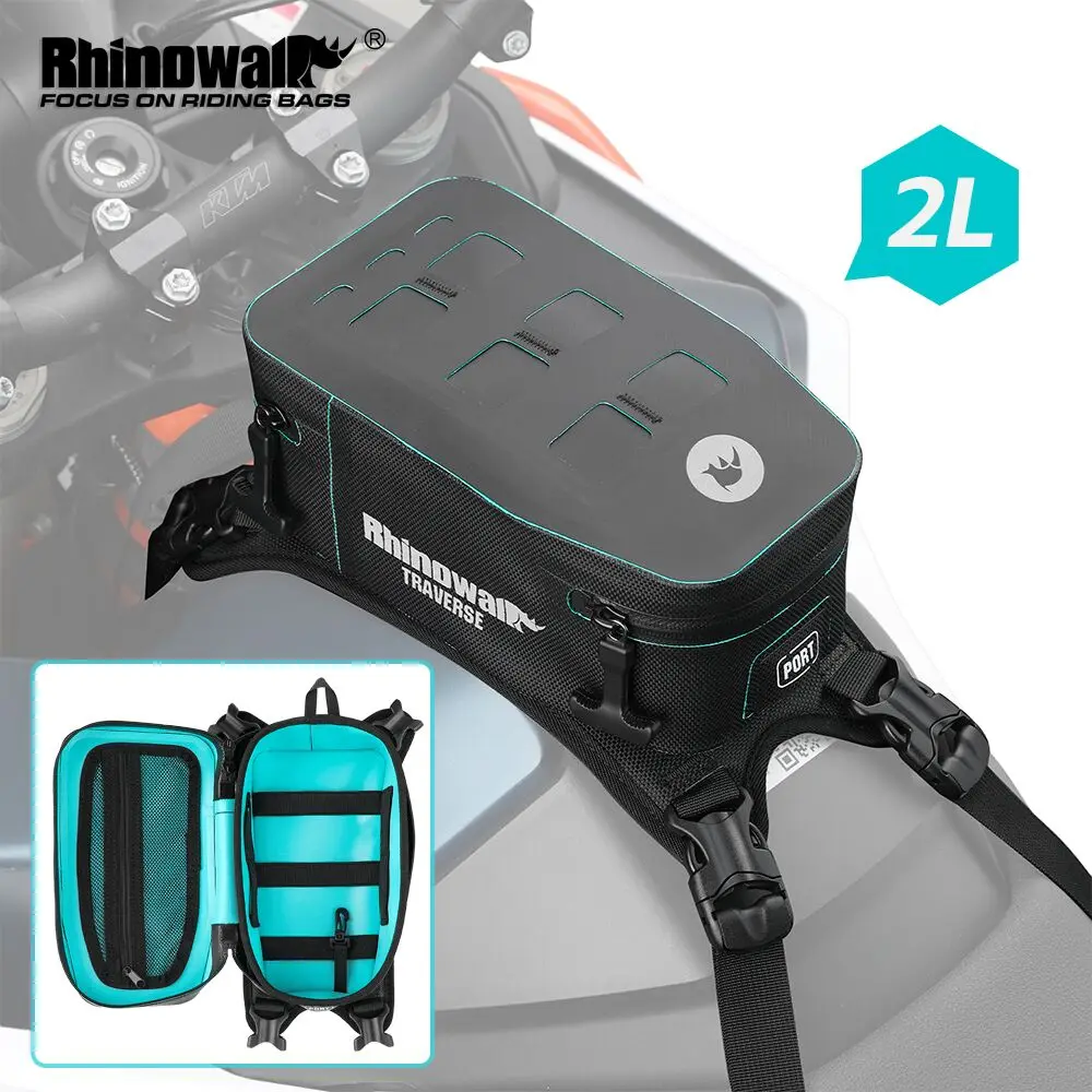 Rhinowalk – sac de réservoir de moto étanche 2L, sac de rangement avant avec système MOLLE, Port de câble, sac à outils de voyage universel