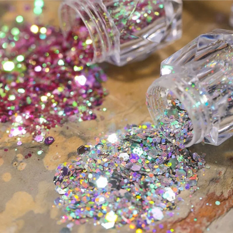 

1 Bottle Holographic Chameleon Glitter Flake Sequin 3g 4g 5g Sparkly Hexagon Nails Glitter Sequins DIY Shiny Nail Art Sequins