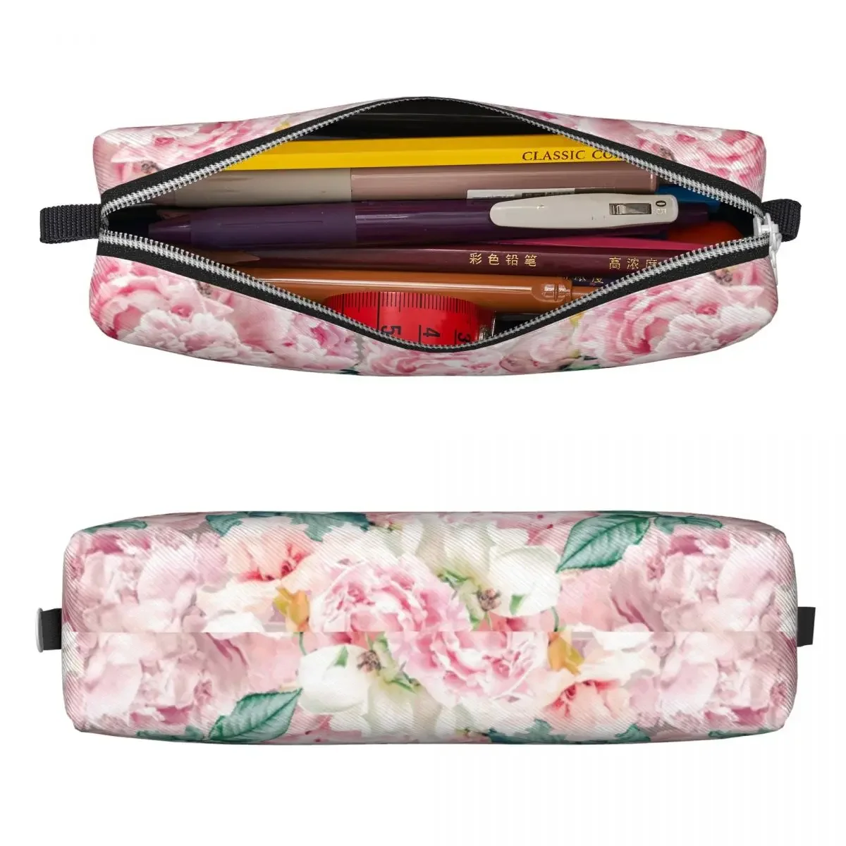 Boho Vintage Blush Real Peonies Pencil Cases Flowers Pencil Pouch Pen for Student Pencil Bags Students School Zipper Stationery