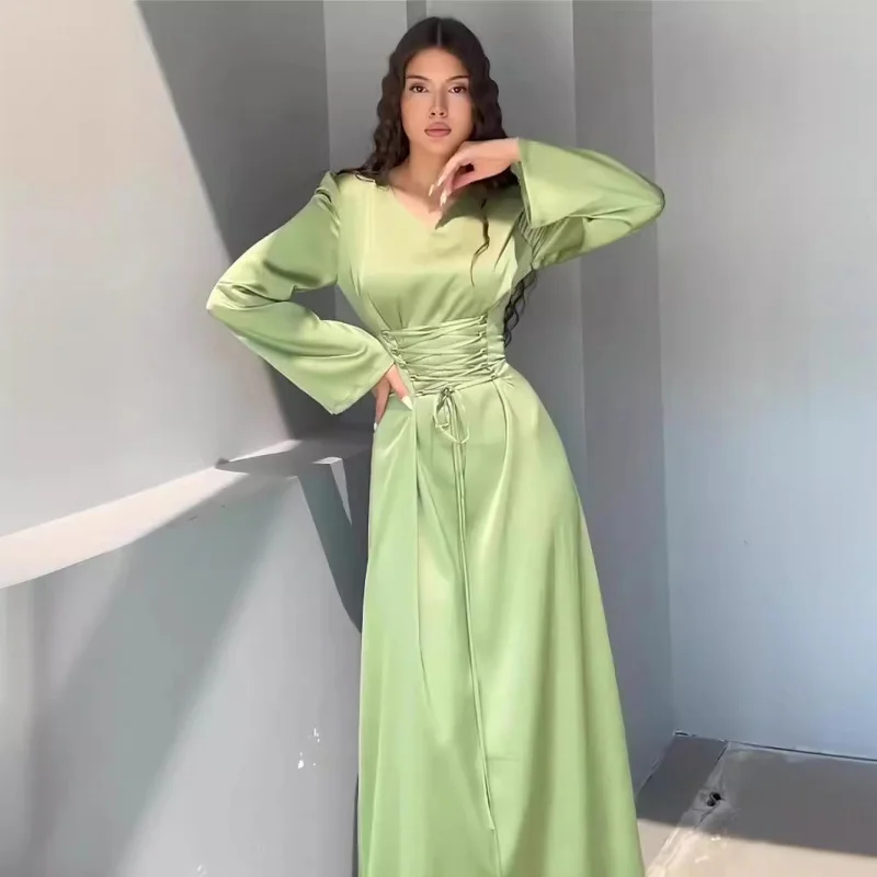 

Spring New Style Tie Waist Long SleeveVCollared Slim Fit Socialite Dress