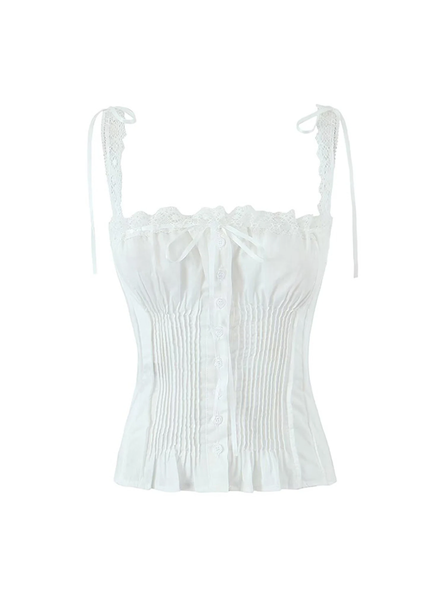 Women's White Lace Patchwork Lace Up Cami Top French Cropped Top Off Shoulder Sleeveless Camisole Y2K Gyaru Tank Top Summer 2026
