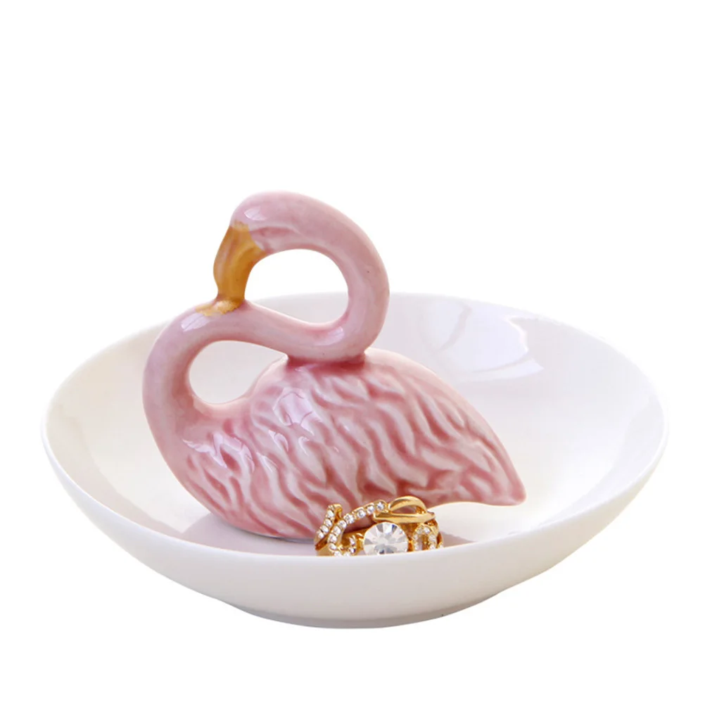 

Flamingo Jewelry Dish Ceramics Trinket Tray Jewelry Display Plate Jewelry Storage Plate for Home Shop