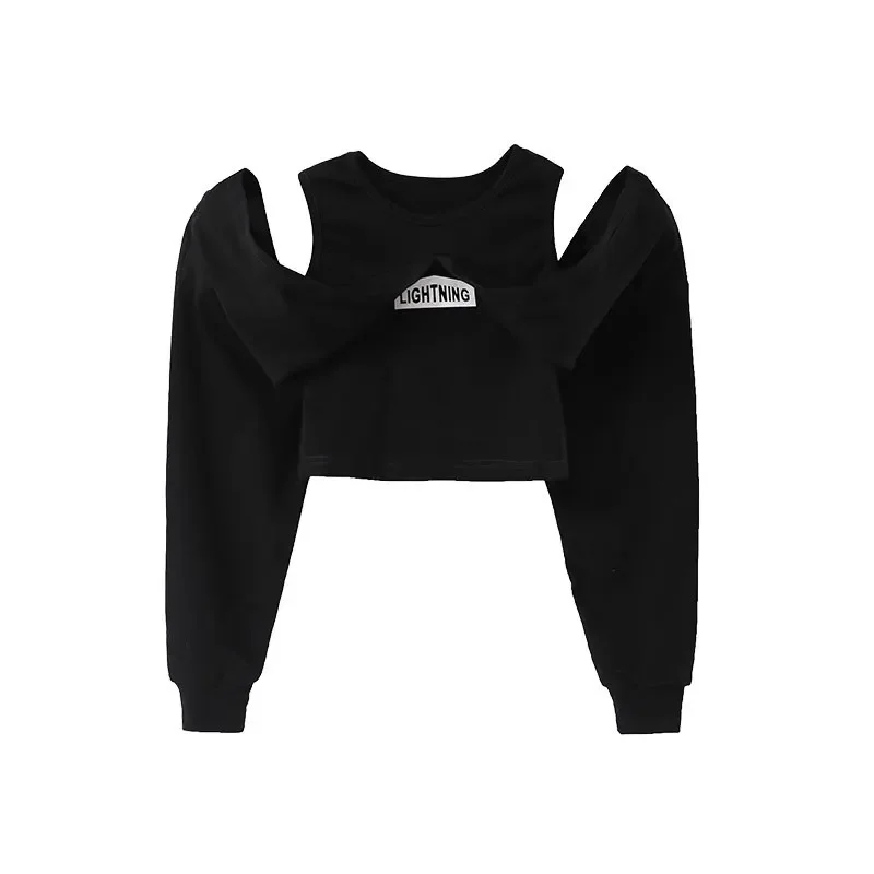 Kostum dansa Jazz Musim Semi dan Musim Gugur kostum dansa grup gadis hitam panjang satu potong celana Phat setelan kostum pemandu sorak