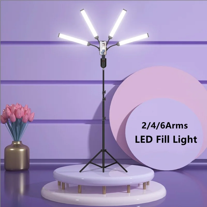 Selens 2/4/6 Arms LED Tube Light Remote Control Selfie Light LED Bi-color Dimmable For Tiktok Youtube Live Stream Makeup Props