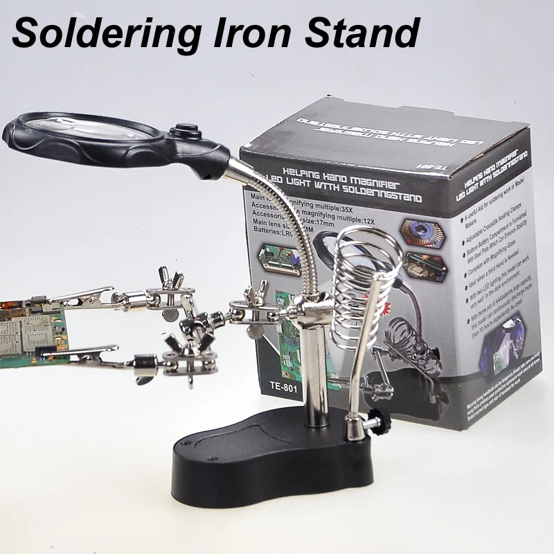 Welding Adjustable Magnifying Glass LED Light Clip Magnifier Soldering Solder Iron Stand Holder Lens Station Repair phone Tools