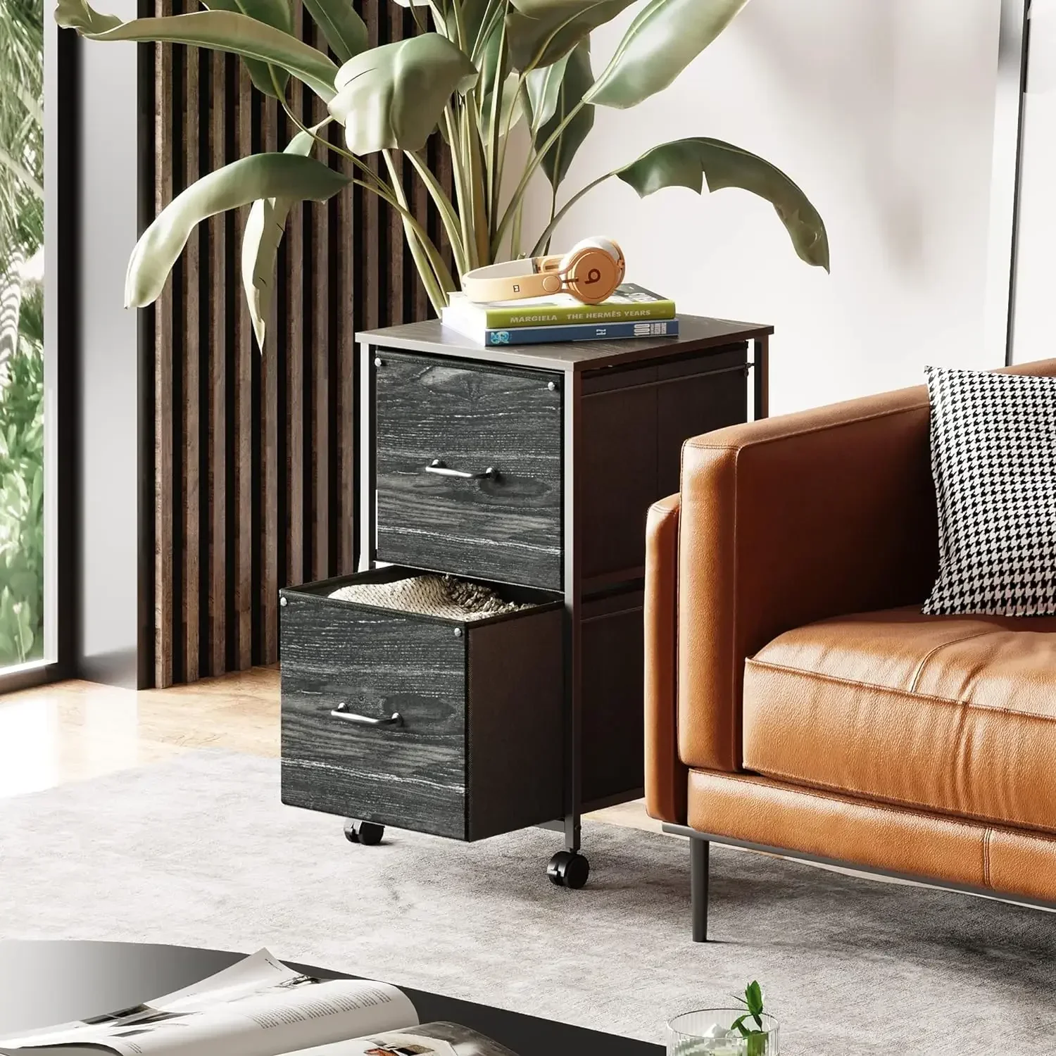 

yDrawer Mobile File Cabinet, Rolling Printer Stand, Fabric Vertical Filing Cabinet fits A4 or Letter Size for Home Offi